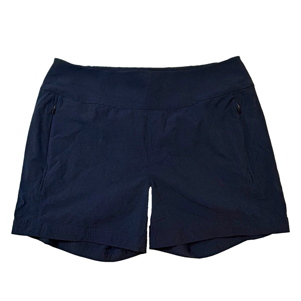 Orvis Women's Navy Fly Fishing Shorts Size 12 Mid Rise Stretch Zip Pockets Nylon